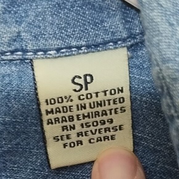 VTG 90s Classic Elements Crop 3/4 Slv Button Up Floral Embroider Denim Shirt SP - Picture 4 of 6